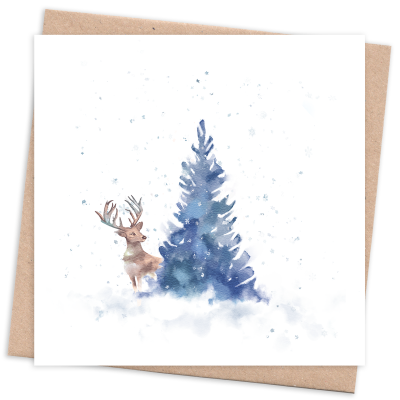 Eco friendly christmas card - TW Deer Recycled & Eco Friendly Christmas Card with Tree and Deer