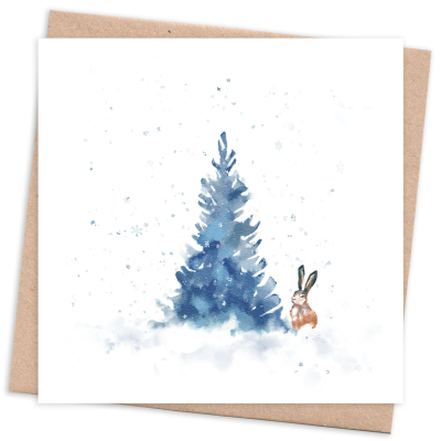 Eco friendly christmas card - TW Hare Recycled & Eco Friendly Christmas Card with Tree and Hare