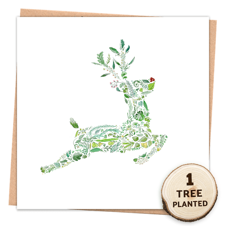 Green Rudolph Eco Friendly Christmas Card